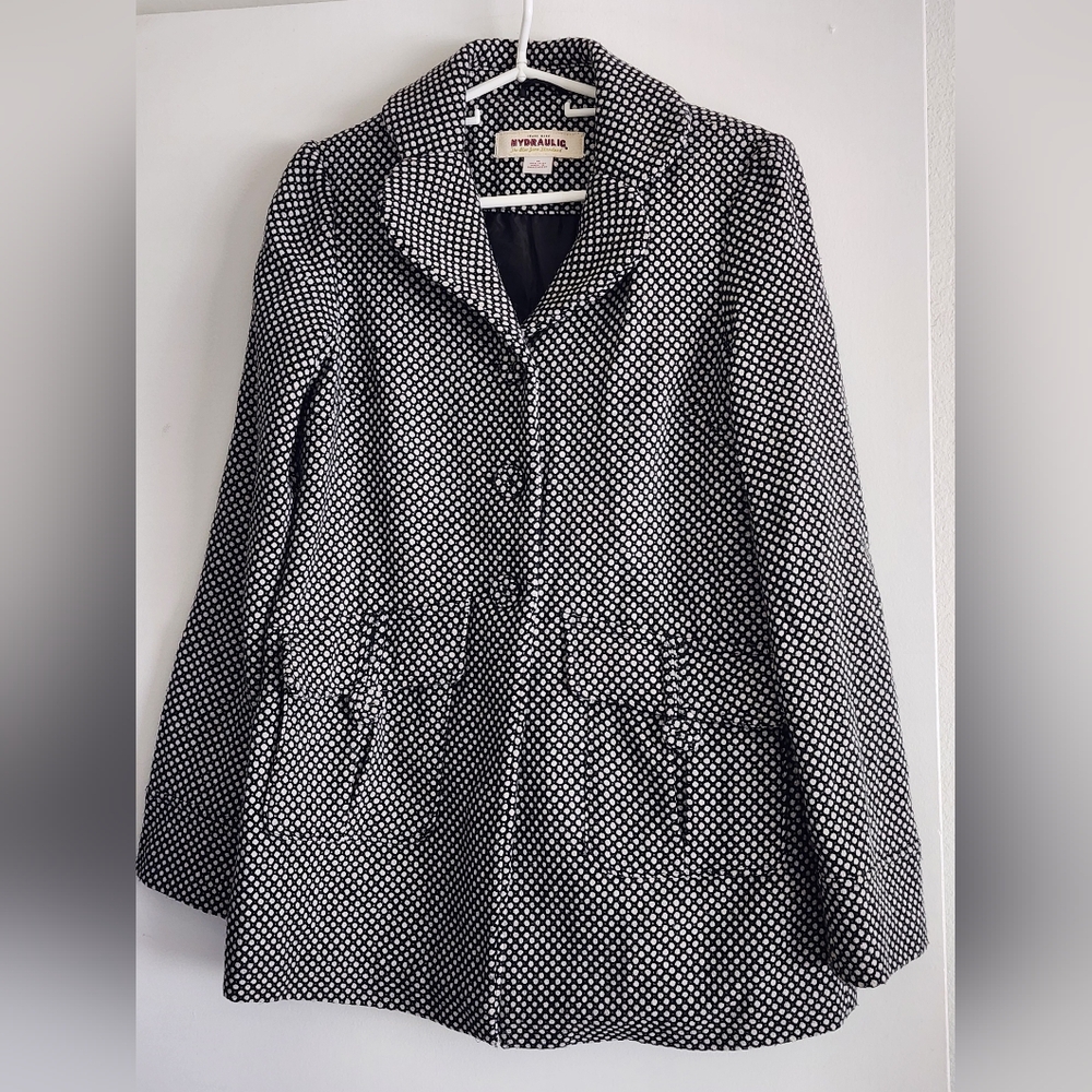 HYDRAULIC | Black and White Polka Dot Coat | Medium